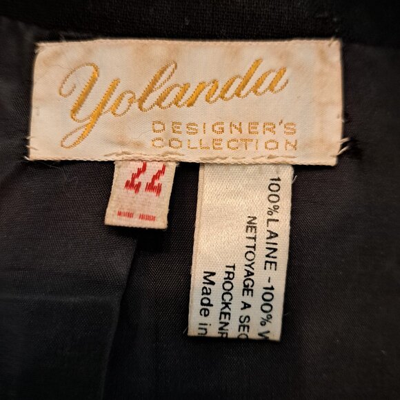 Elegant Core Double Breasted Black Suit Jacket with HUGE Fox Collar Size 8 VTG - Picture 5 of 6